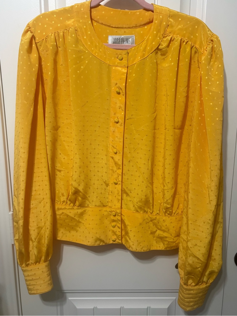 Josephine Yellow Dot-Texture Button-Front Blouse